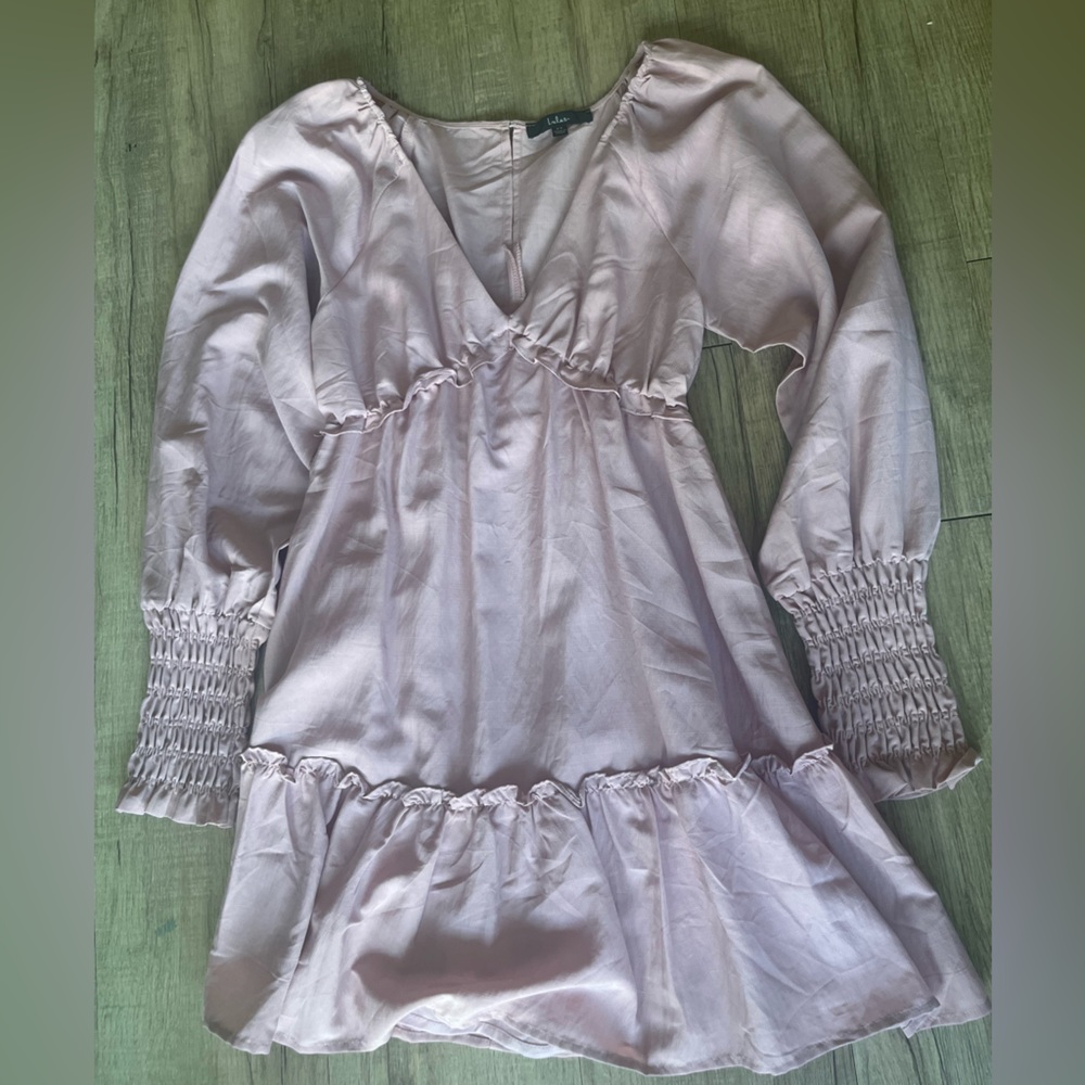 Blush pink long sleeve ruffle dress